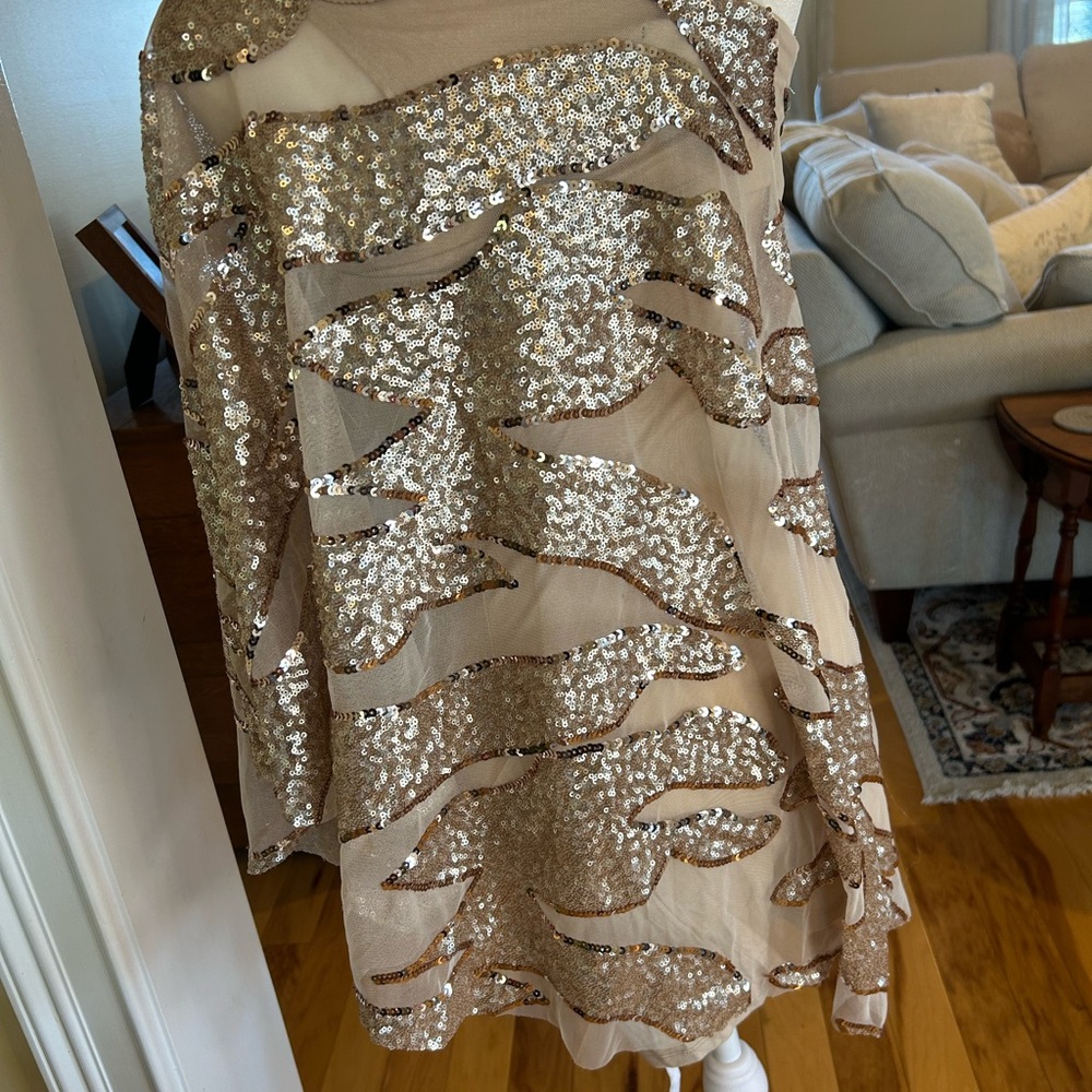 NWT Bebe Corsican Nights Moore Asymmetrical One-Shoulder Sequin Mini Dress - Picture 3 of 14